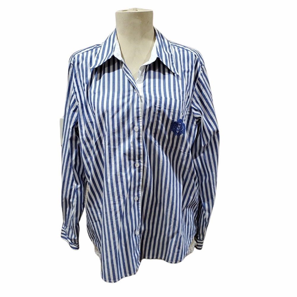 Liz Claiborne Blue and White Striped Button Down Shirt